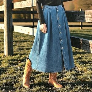 Vtg 1980s-90s New Old Stock Denim Skirt Full Button A-line Midi Cricket Lane /14